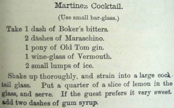 Jerry Thomas recipe of Martinez Cocktail