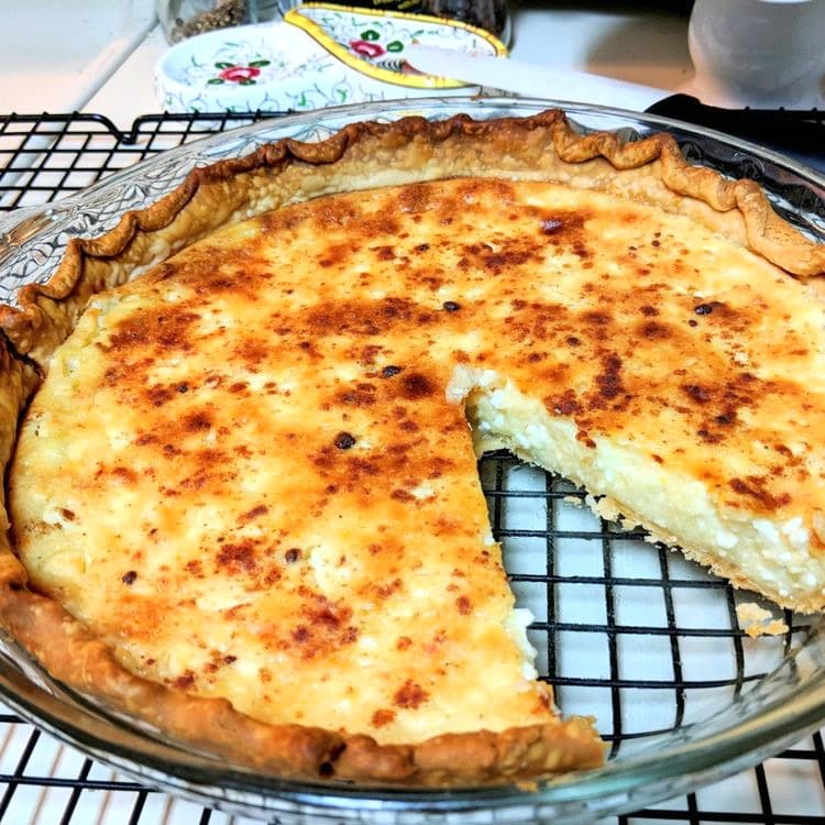 Cottage Cheese Pie with 1 wedge removed from it photo by Sarah Countiss
